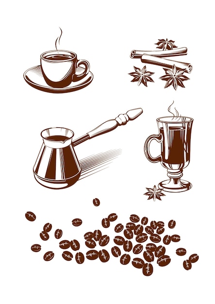 Coffee images vector set. food and drink illustration.