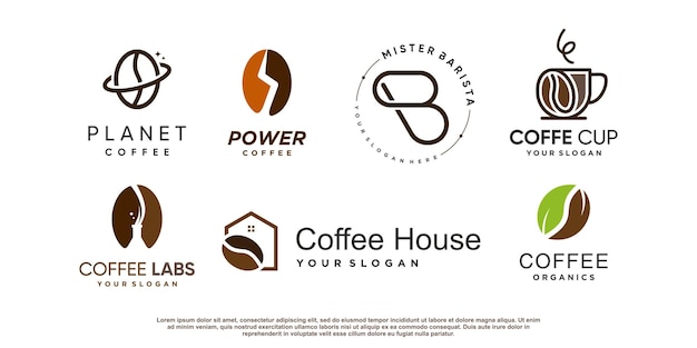 Coffee logo collection with creative element premium vector