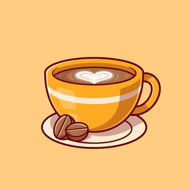 Кофе пены любви с фасолью мультфильм значок иллюстрации.