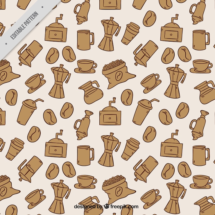 Free Vector coffee maker pattern and hand drawn coffee elements