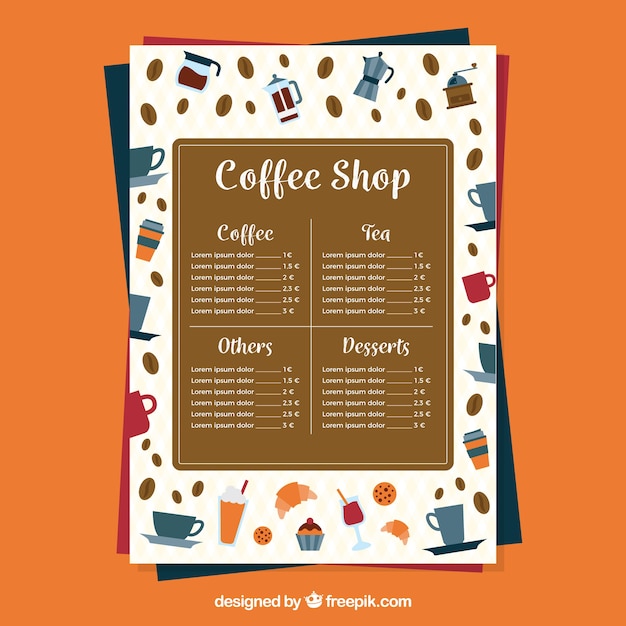 Free vector coffee menu on orange background