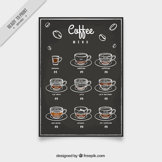 Coffee menu with sketches in vintage style