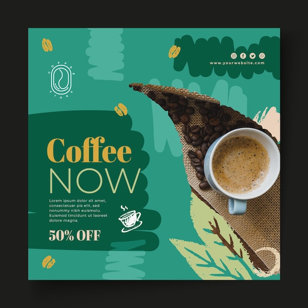 Free vector coffee now square flyer template