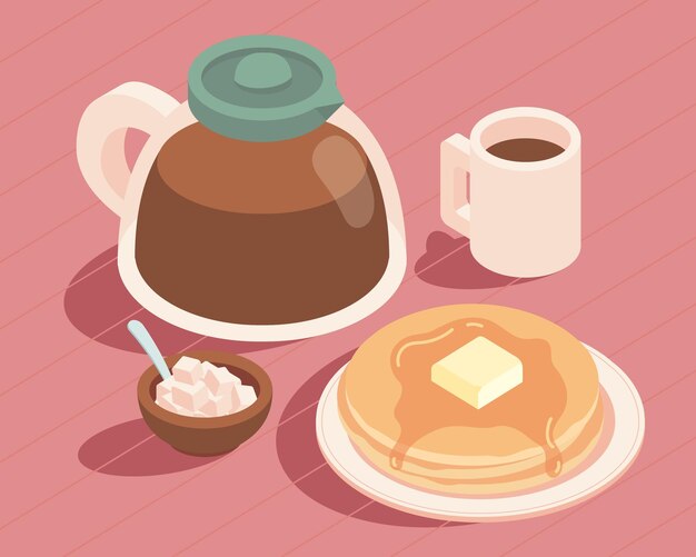 coffee pancakes breakfast and butter