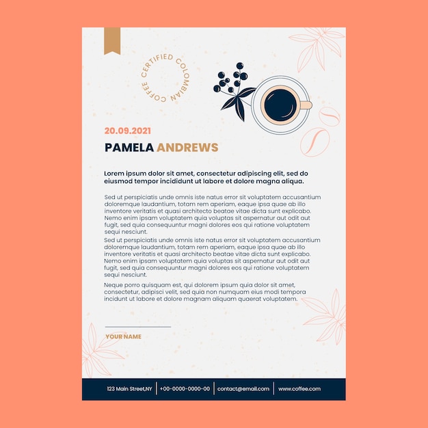Coffee plantation hand drawn flat letterhead