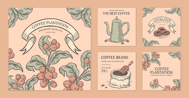 Free vector coffee plantation instagram posts