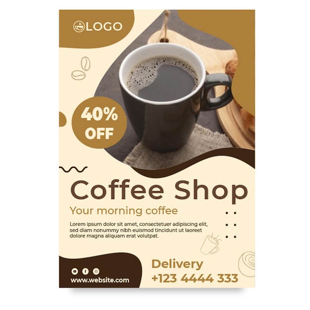 Бесплатное векторное изображение Шаблон кофейного плаката со скидкой