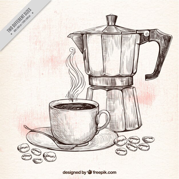 Coffee pot and cup sketch background