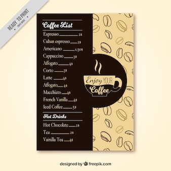 Coffee retro menu with drawings of coffee beans