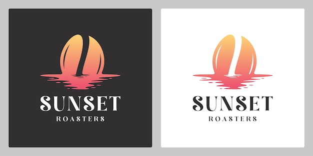 Coffee roaster beach sunset logo design vintage illustrations