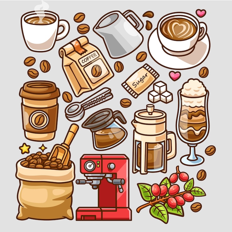 無料Vector コーヒーセット 漫画 ベクトル アイコン イラスト 飲み物 オブジェクト アイコン 孤立したフラットベクトル