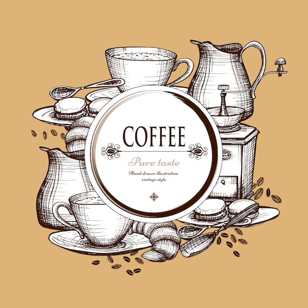 Free vector coffee set vintage style composition poster