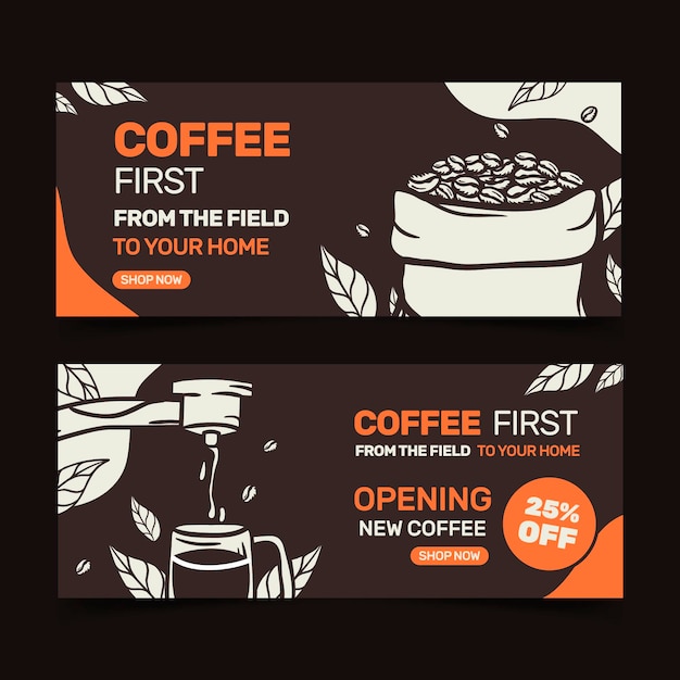 Coffee shop banners templates set