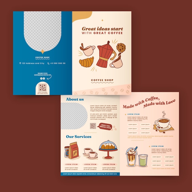 Бесплатное векторное изображение Дизайн шаблона брошюры кафе