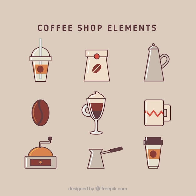 Vettore gratuito elementi coffee shop in design piatto