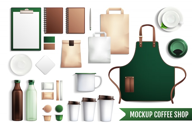 Free vector coffee shop elements mockup