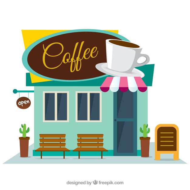 Coffee shop facade in flat design 