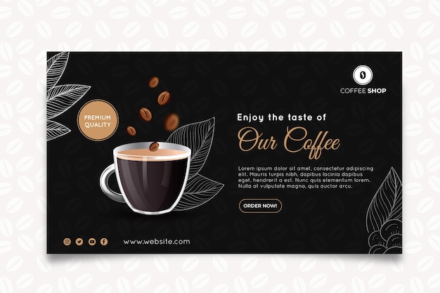 Vettore gratuito modello di banner orizzontale della caffetteria