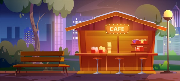 Бесплатное векторное изображение Кафе в ночном городском парке