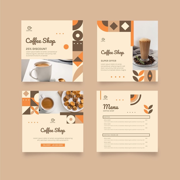 Free vector coffee shop instagram posts