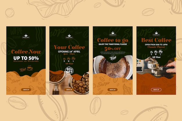 Vettore gratuito storie di instagram di coffee shop