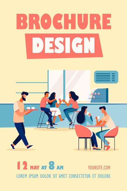 Coffee shop interior illustration flyer template