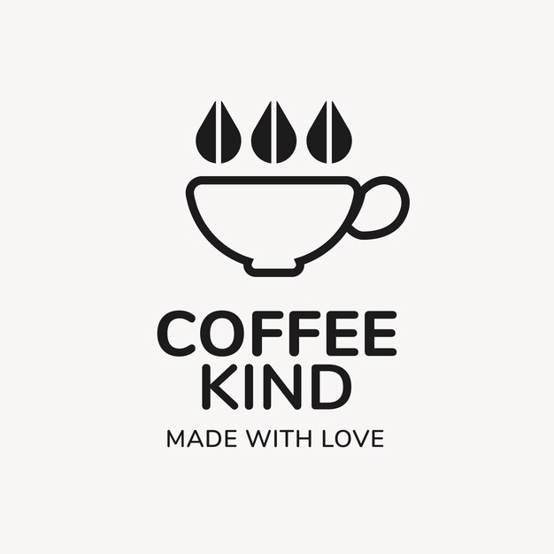コーヒーショップのロゴ、ブランドデザインベクトルの食品ビジネステンプレート、愛のテキストで作られたコーヒーの種類