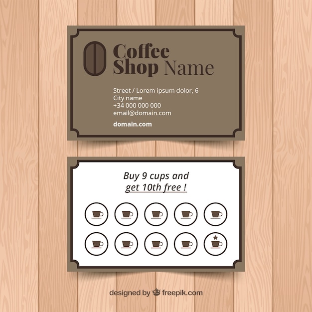 Free vector coffee shop loyalty card template with elegant stye