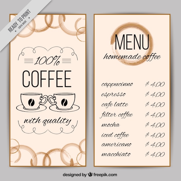 Vettore gratuito caffè modello di menu negozio