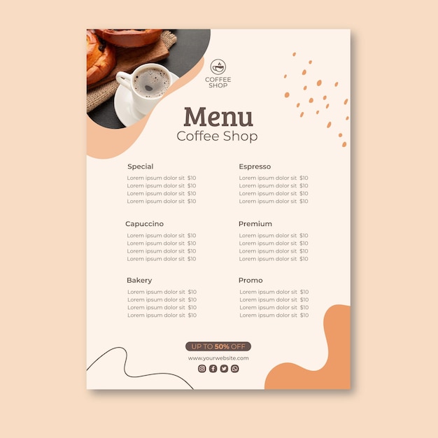 Vettore gratuito modello di menu della caffetteria