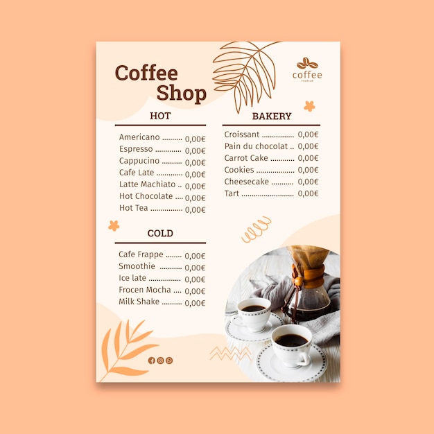 Coffee shop menu template