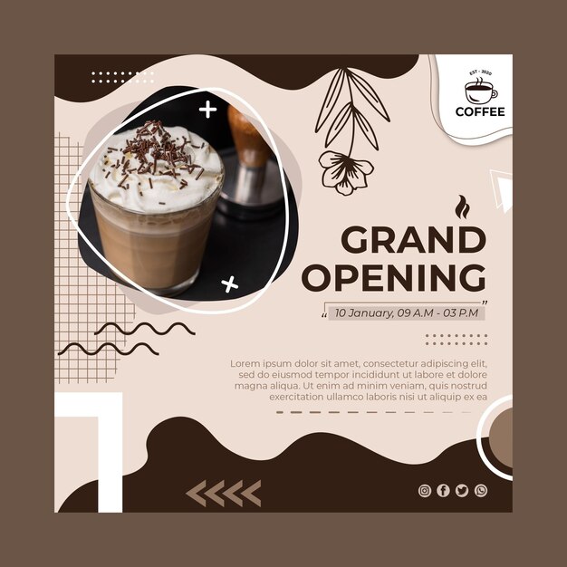 Coffee shop opening squared flyer template