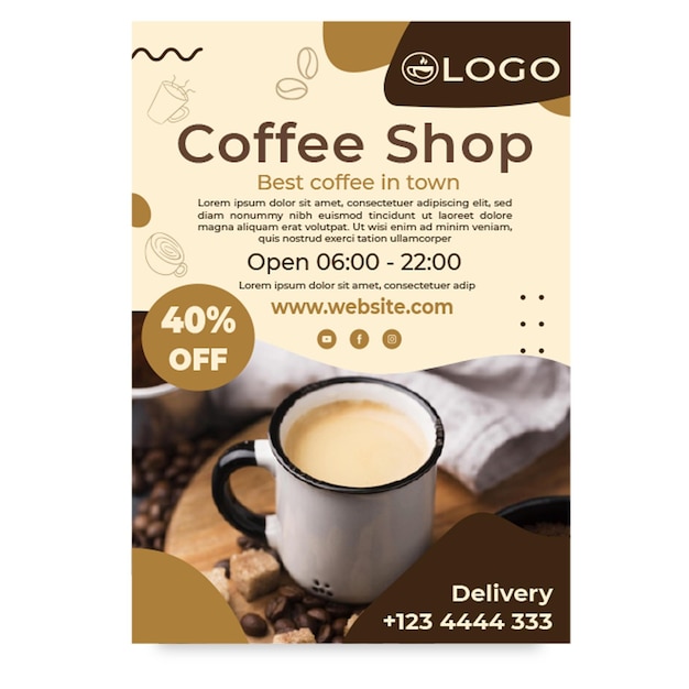 Coffee shop poster template with discount