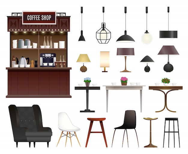 Coffee shop realistic set