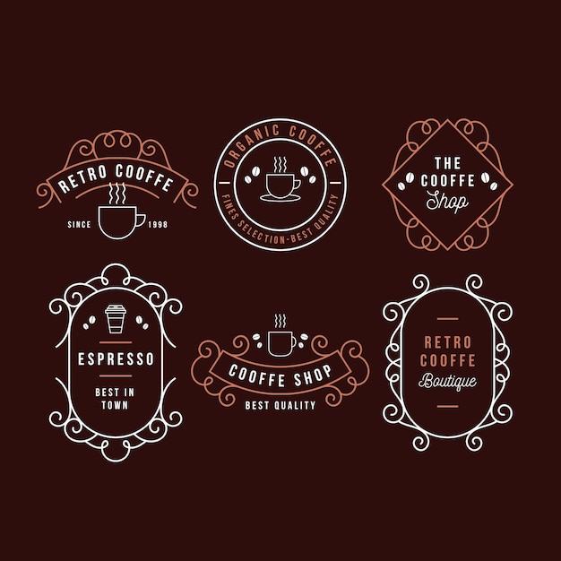 Бесплатное векторное изображение Кофейня ретро логотип коллекции