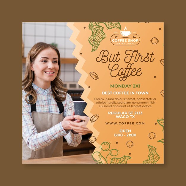 Coffee shop square flyer template