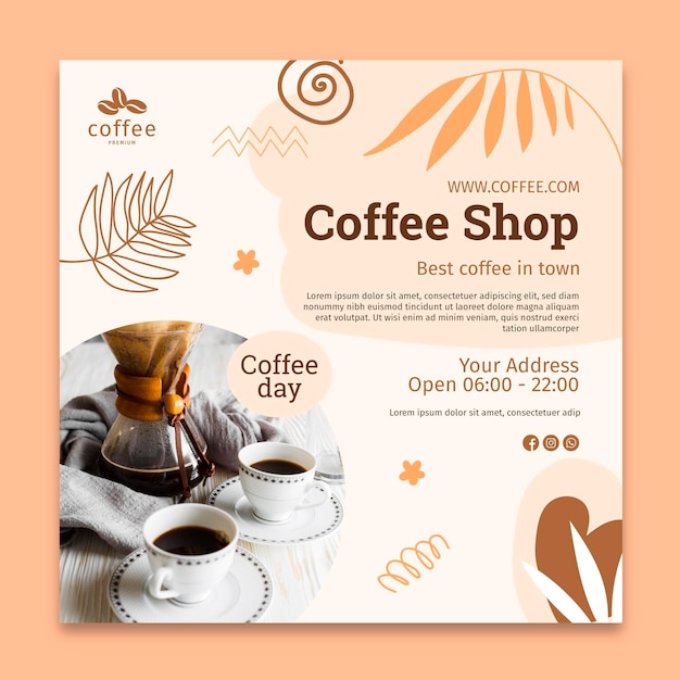 Free vector coffee shop squared flyer template