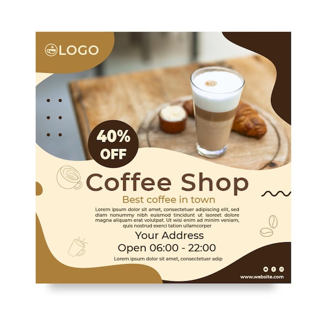 Coffee shop squared flyer with discount