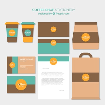 Coffee shop stationery in flat design