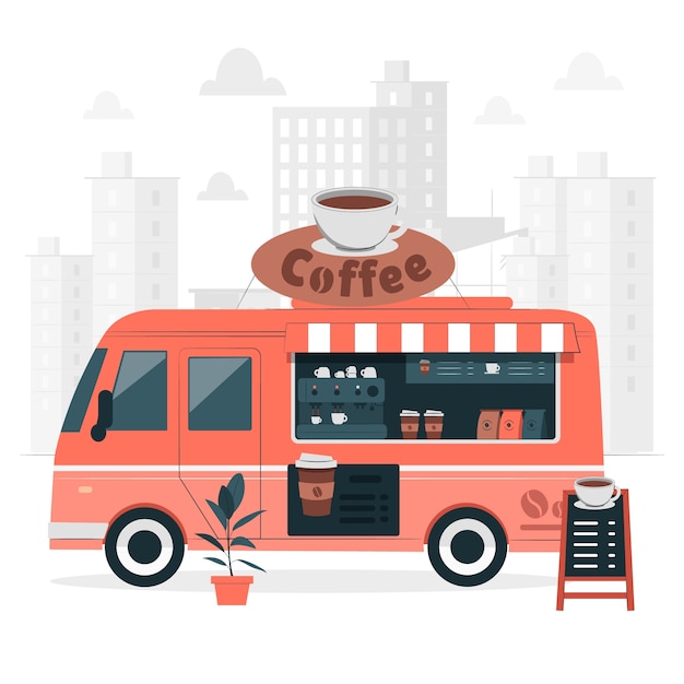 Coffee shop truck concept illustration