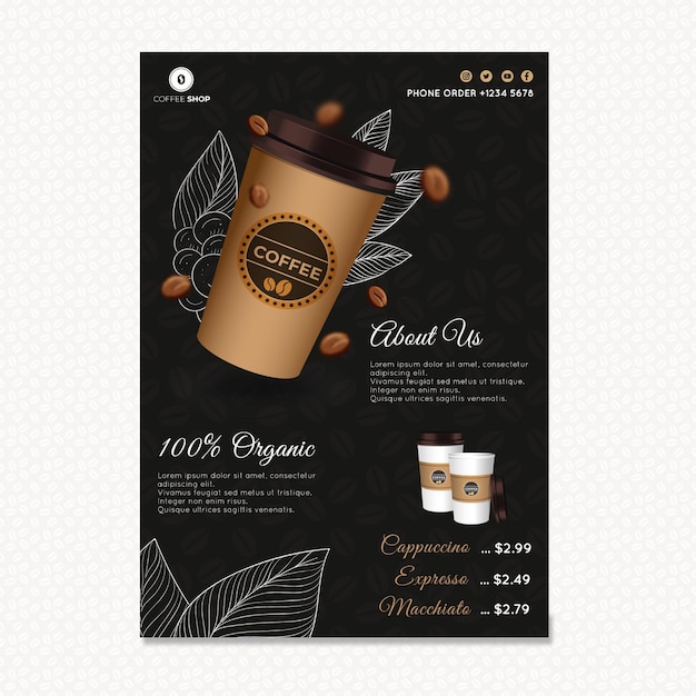 Free vector coffee shop vertical flyer template