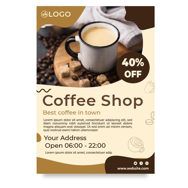 Free vector coffee shop vertical flyer with discount