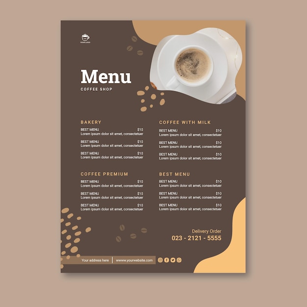 Vettore gratuito modello di menu verticale di caffetteria