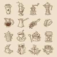 Free vector coffee sketch icons set