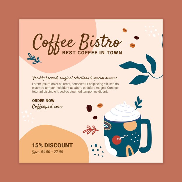 Coffee square flyer design template