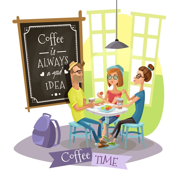 Free vector coffee time design concept with hipsters