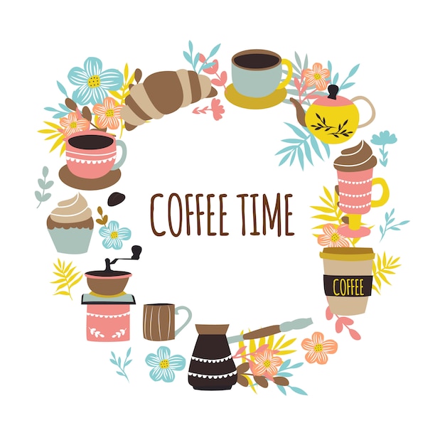 Бесплатное векторное изображение coffee time round design