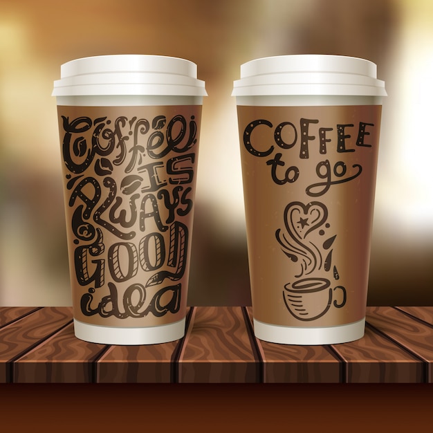 Бесплатное векторное изображение Композиция coffee to go из двух чашек