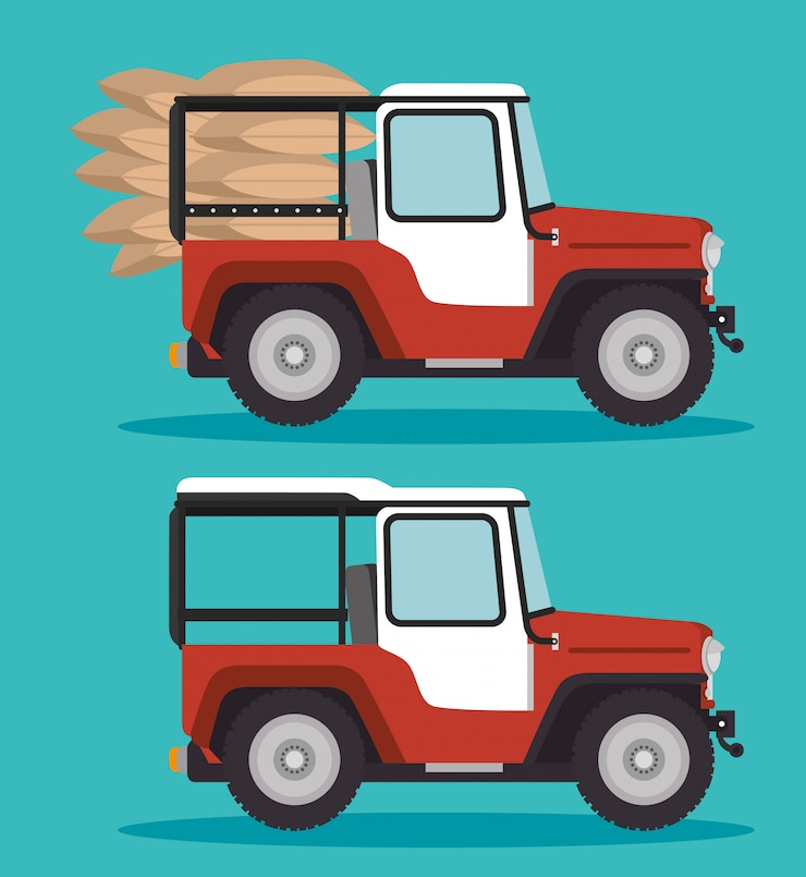 無料Vector ジープでのコーヒー輸送