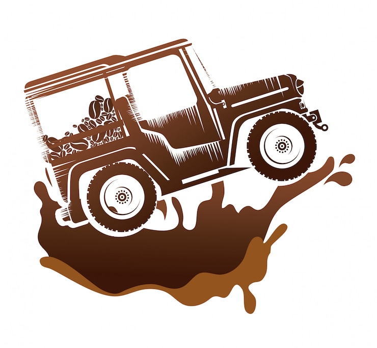 無料Vector ジープでのコーヒー輸送